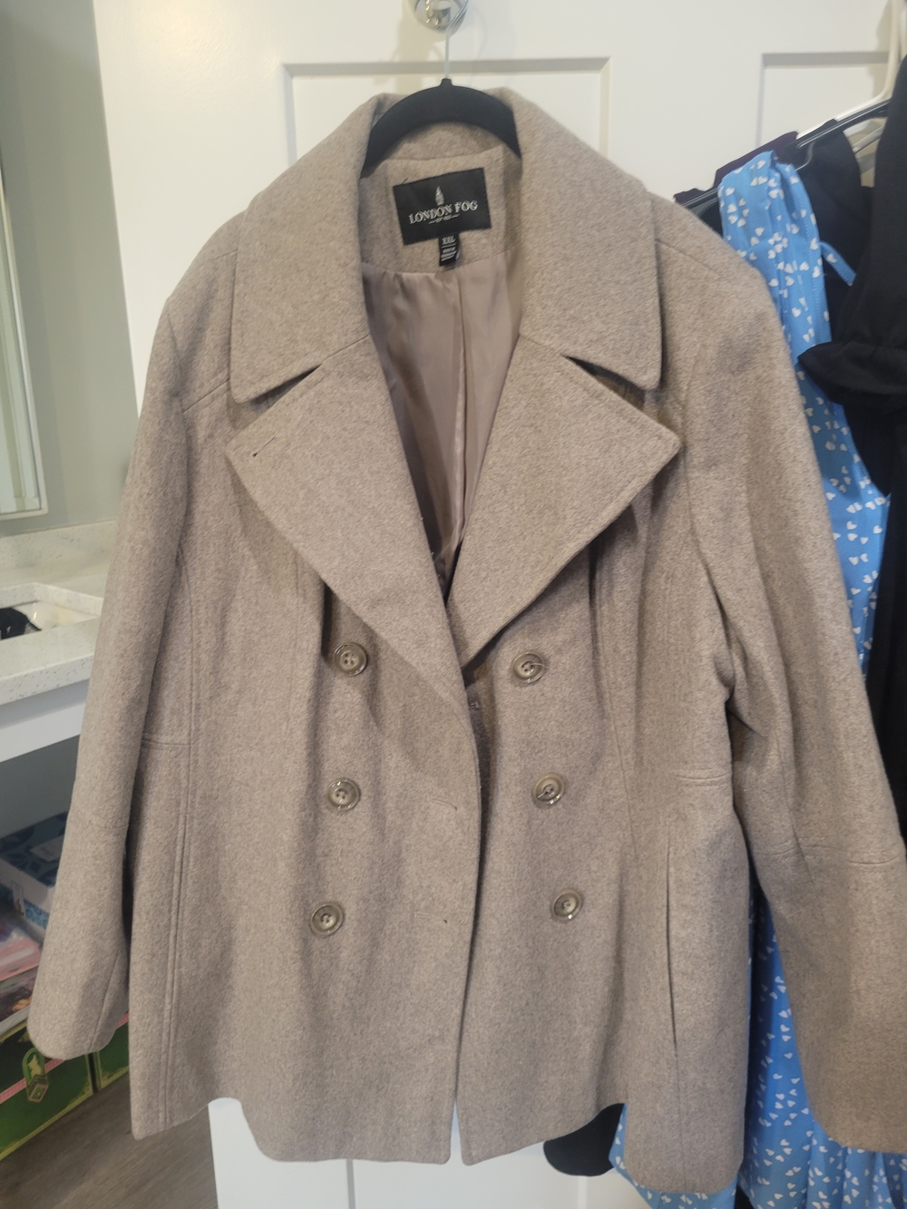 London Fog Women's Taupe Wool-Blend Double-Breasted Peacoat